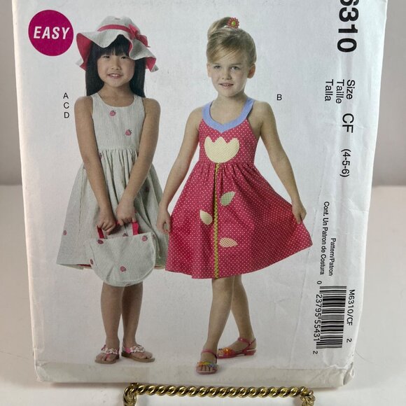 McCalls M6310 Toddlers Childrens Dresses Hat Tote Bag Pattern CF 4 5 6 UNCUT - Picture 3 of 8